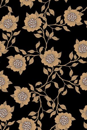 黑底花卉印花华亿平台图片