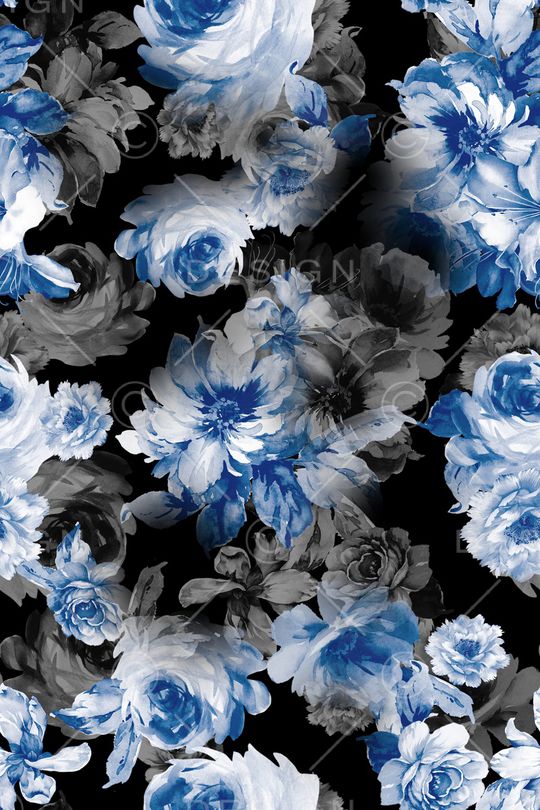 黑底花卉印花华亿平台图片