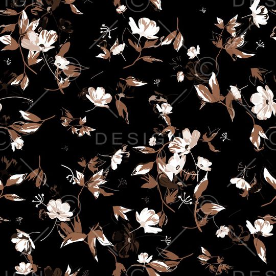 黑底花卉印花华亿平台图片