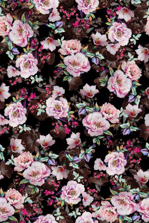 黑底花卉印花华亿平台图片