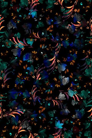 黑底花卉印花华亿平台图片