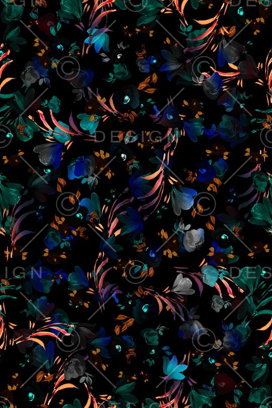 黑底花卉印花华亿平台图片