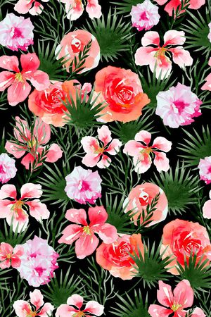 黑底花卉印花华亿平台图片