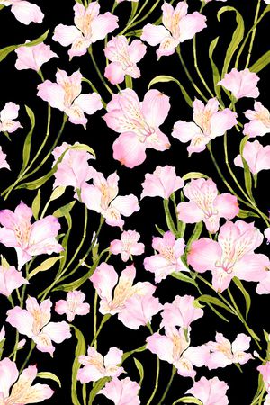 黑底花卉印花华亿平台图片