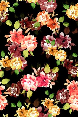 黑底花卉印花华亿平台图片