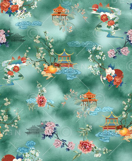 黑底花卉印花华亿平台图片