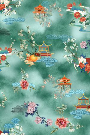 黑底花卉印花华亿平台图片