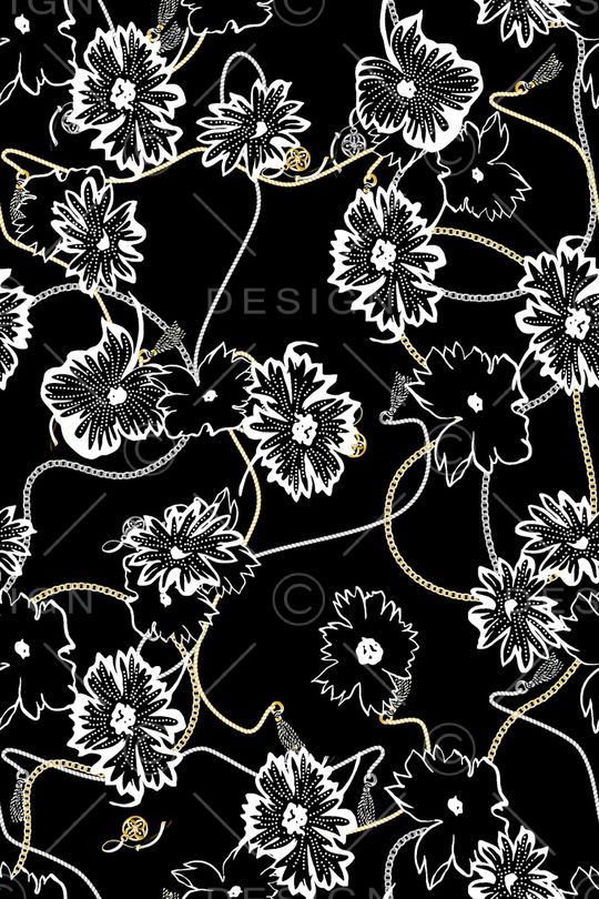 黑底花卉印花华亿平台图片
