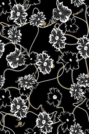 黑底花卉印花华亿平台图片