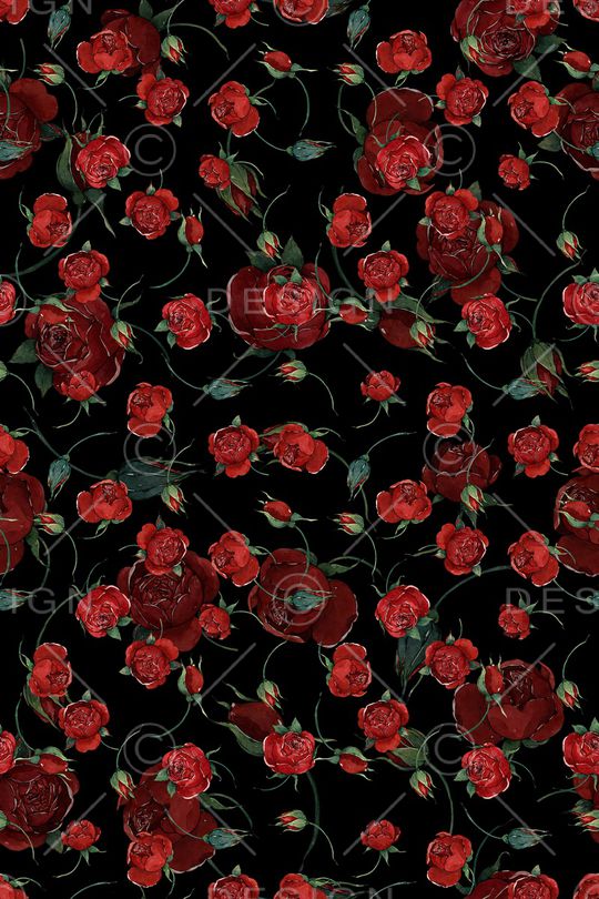 黑底花卉印花华亿平台图片