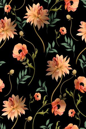 黑底花卉印花华亿平台图片