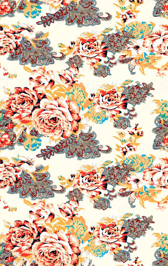 手绘大花印花华亿平台图片