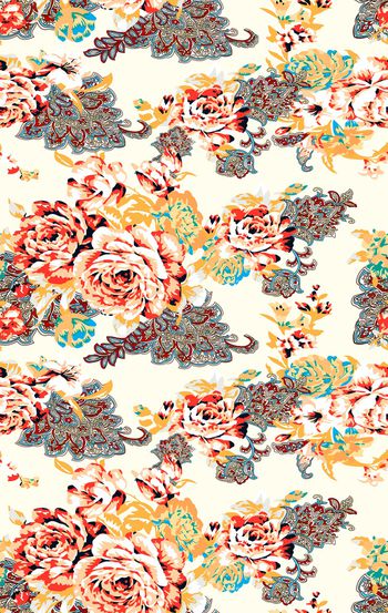 手绘大花印花华亿平台图片