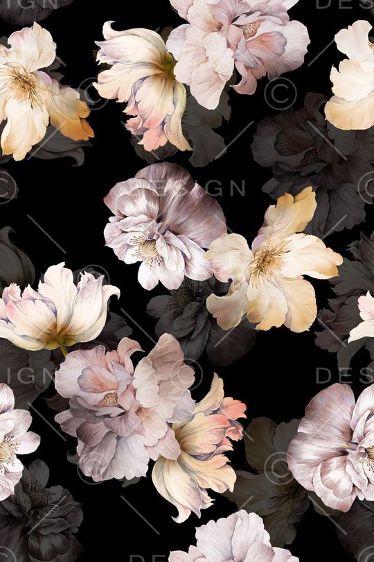 黑底花卉印花华亿平台图片