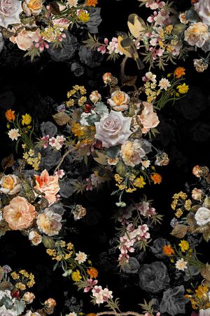 黑底花卉印花华亿平台图片