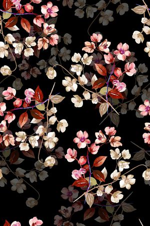 黑底花卉印花华亿平台图片