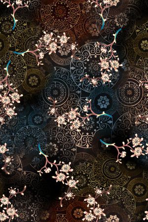 黑底花卉印花华亿平台图片