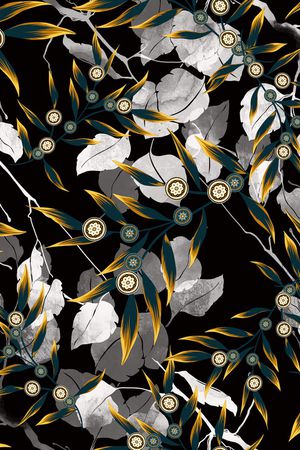 黑底花卉印花华亿平台图片