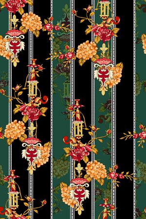 黑底花卉印花华亿平台图片