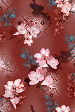 清爽底花卉印花华亿平台图片