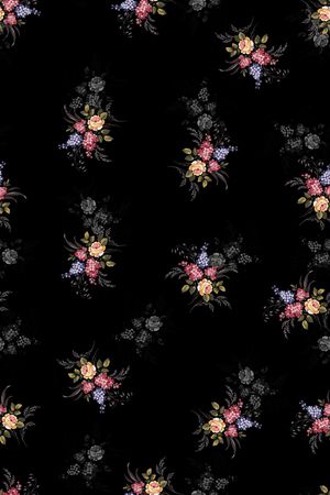 黑底花卉印花华亿平台图片