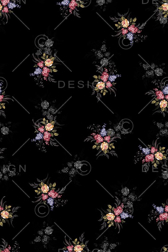 黑底花卉印花华亿平台图片