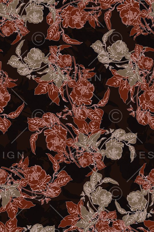 黑底花卉印花华亿平台图片