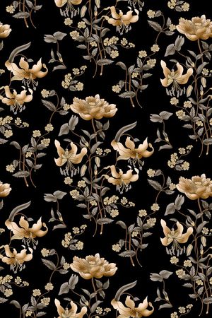 黑底花卉印花华亿平台图片