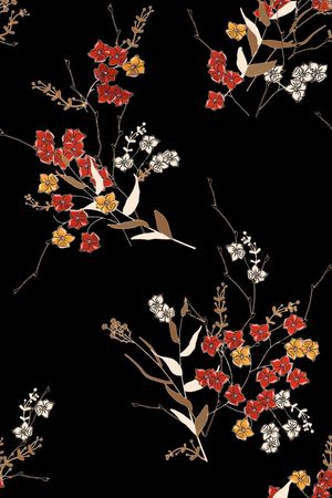 黑底花卉印花华亿平台图片