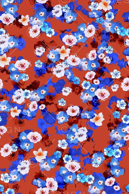 手绘花卉印花华亿平台图片