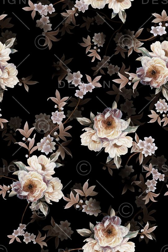 黑底花卉印花华亿平台图片