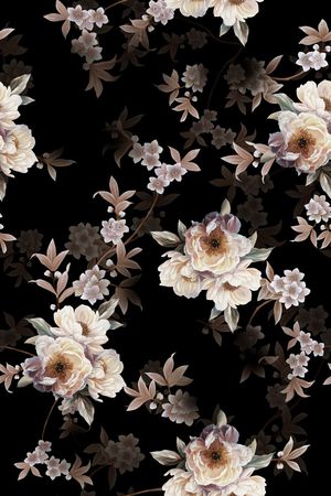 黑底花卉印花华亿平台图片