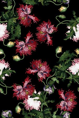 黑底花卉印花华亿平台图片