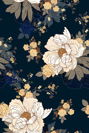 黑底花卉印花华亿平台图片