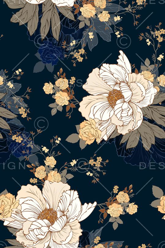 黑底花卉印花华亿平台图片