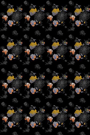 黑底花卉印花华亿平台图片