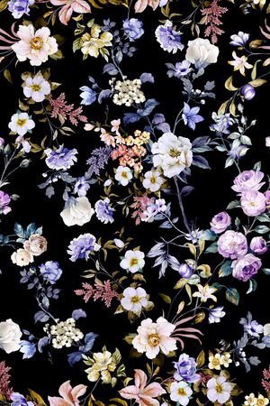 黑底花卉印花华亿平台图片