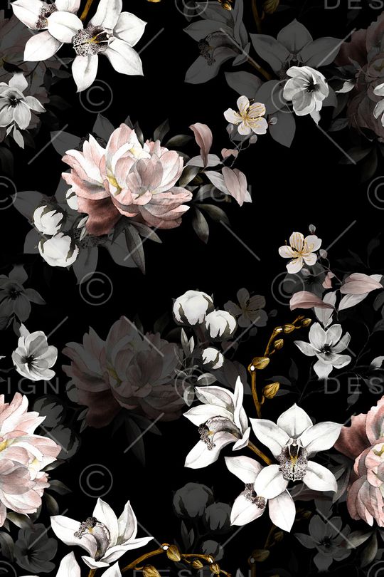 黑底花卉印花华亿平台图片