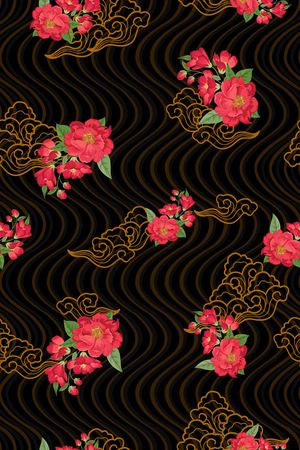黑底花卉印花华亿平台图片