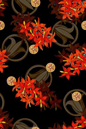 黑底花卉印花华亿平台图片