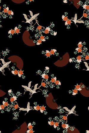 黑底花卉印花华亿平台图片