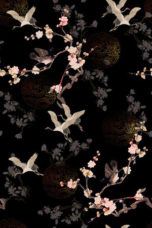 黑底花卉印花华亿平台图片