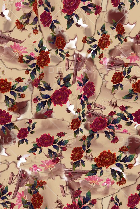 中国风花卉印花华亿平台图片