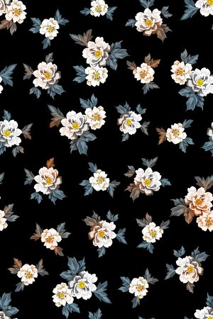 黑底花卉印花华亿平台图片