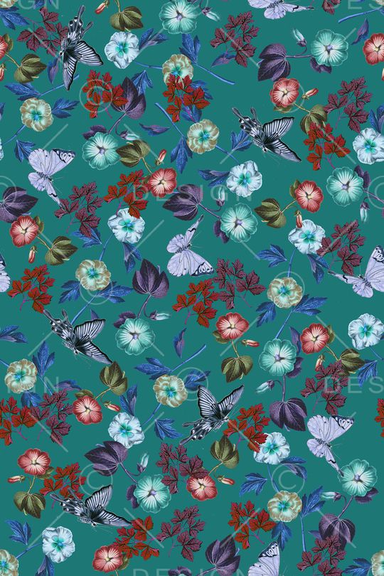 花卉蝴蝶印花华亿平台图片