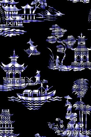 亭台楼阁印花华亿平台图片