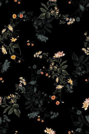 黑底花卉印花华亿平台图片