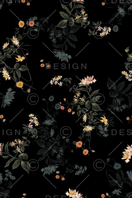 黑底花卉印花华亿平台图片