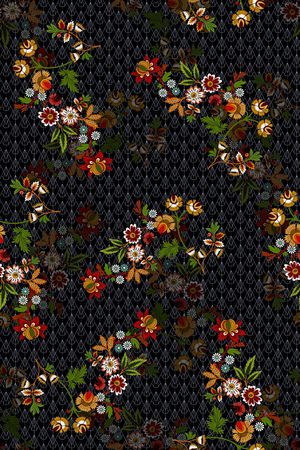 黑底花卉印花华亿平台图片