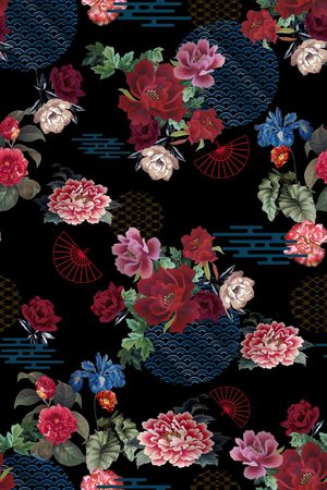 中国风花卉印花华亿平台图片